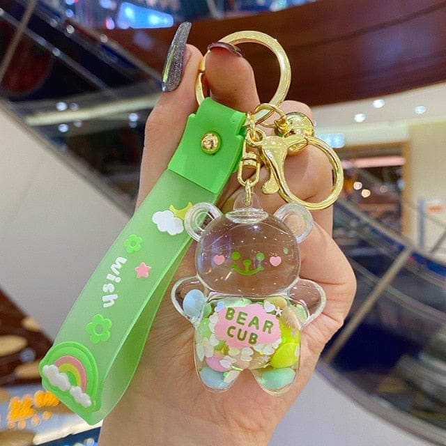 Kawaii Cute Chubby Bear Quicksand Keychain Green Accessory The Kawaii Shoppu