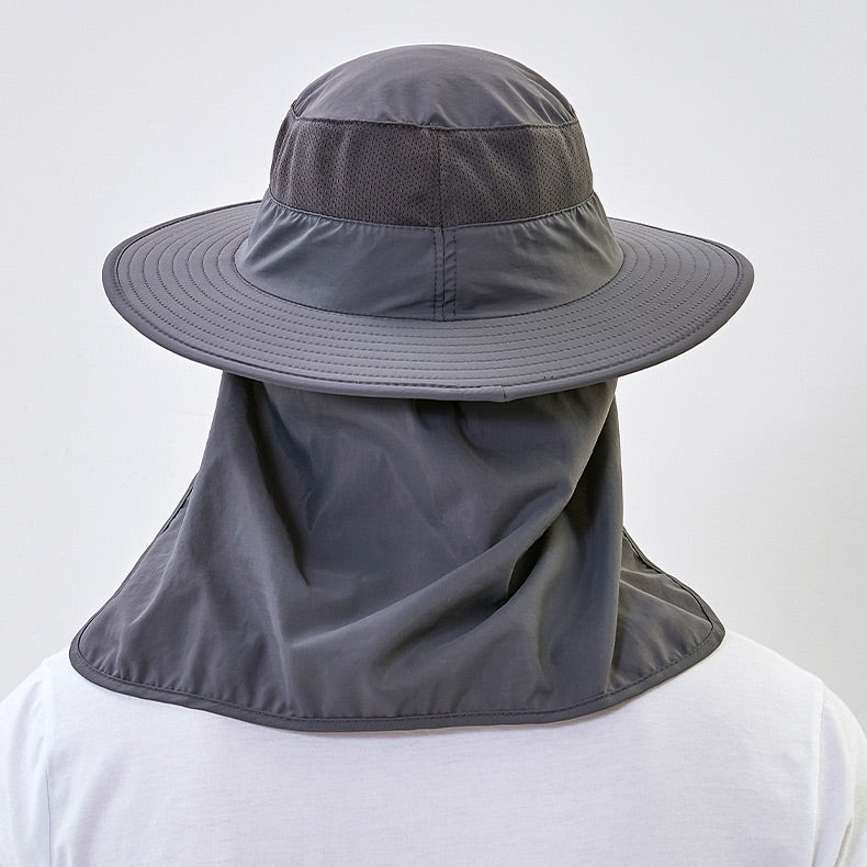 Unisex Wide Brim Sun Hat with Neck Flap and Breathable Face Cover, Outdoor Sun Protection UPF 50+