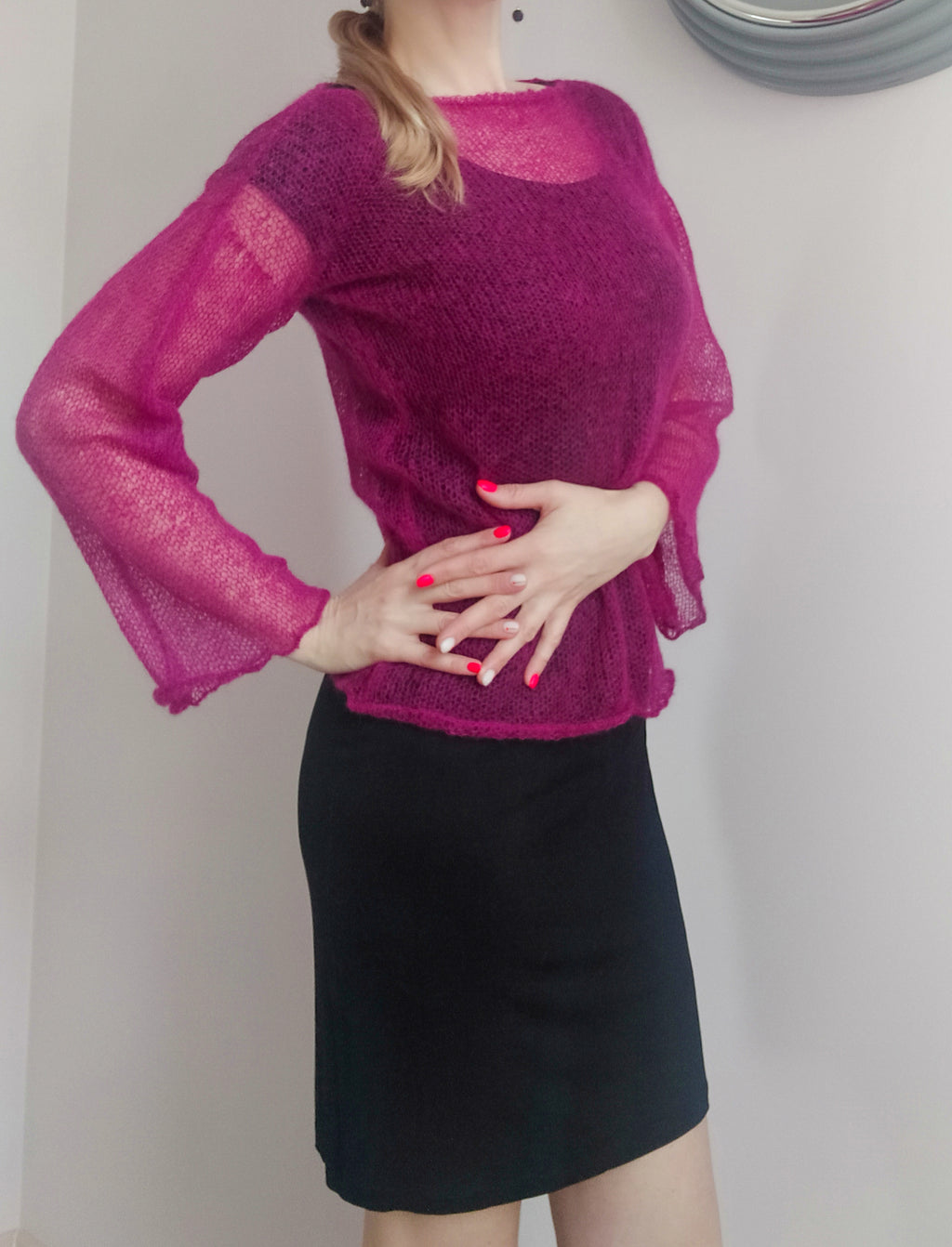 SERAYA Asymmetrical Mohair Sweater in Pink