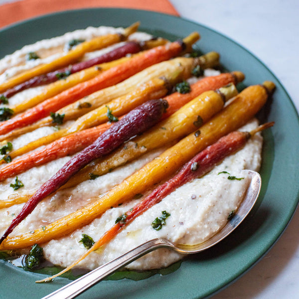 Roasted Carrots over Cannellini and hazelnut puree