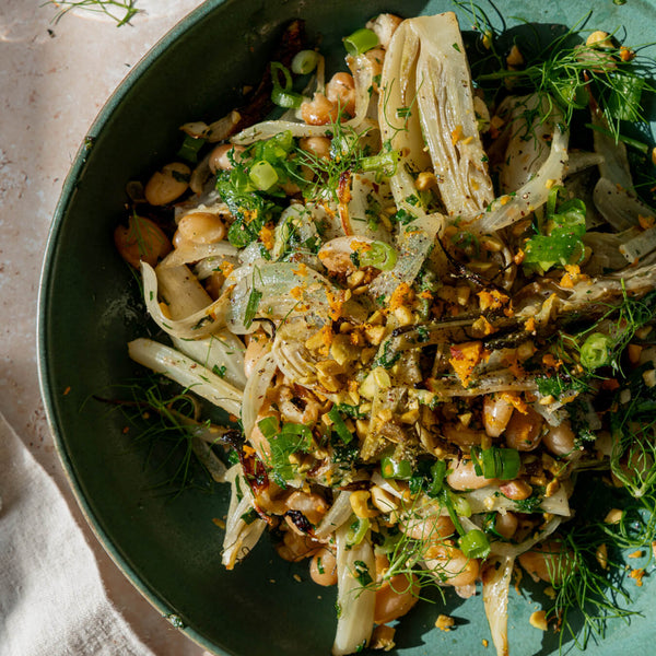 Sheet-pan roasted fennel with Primary Beans Mayocoba beans