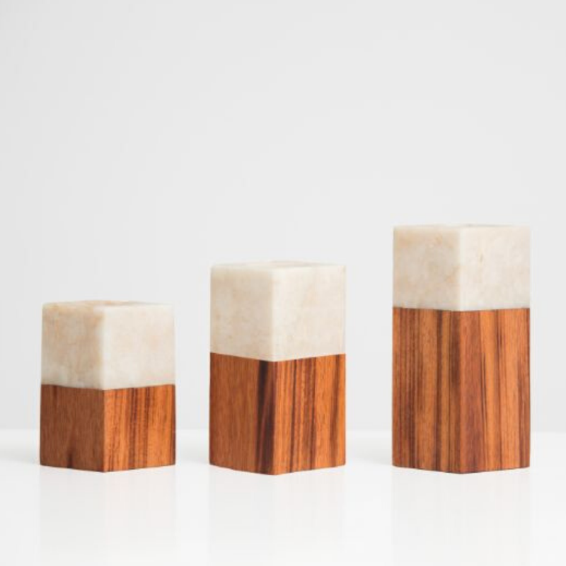 Tealight Candle Holder Solid Wood Cube Set of 3 / Vase - ShopiPersia
