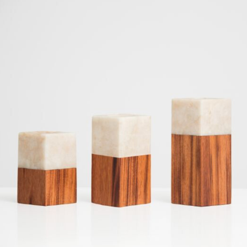 Wooden Pillar Candle Holder & Vessel, Set of 3