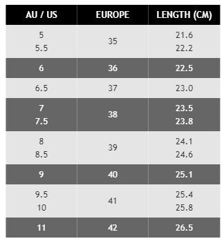 Women's Shoe Sizing Guide – Nimbin Hemp Embassy