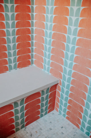 Marigold tile in arches style in creamsicle in shower backsplash wall