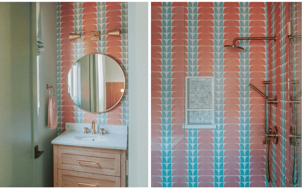 The Marigold tile in creamsicle in bathroom remodel