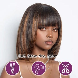 250% Density Straight Bob Wig Human Hair Wigs with Bangs - Pure Hair Gaze