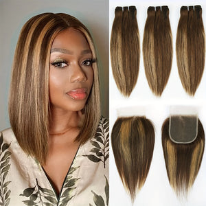 Short Straight Ombre Hair 3 Bundles with Closure - Pure Hair Gaze