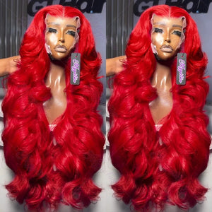 30 40 inch Hot Red 13x6 Hd Lace Frontal wigs Human Hair Wigs  Body Wave 13x4 Lace Front - Pure Hair Gaze