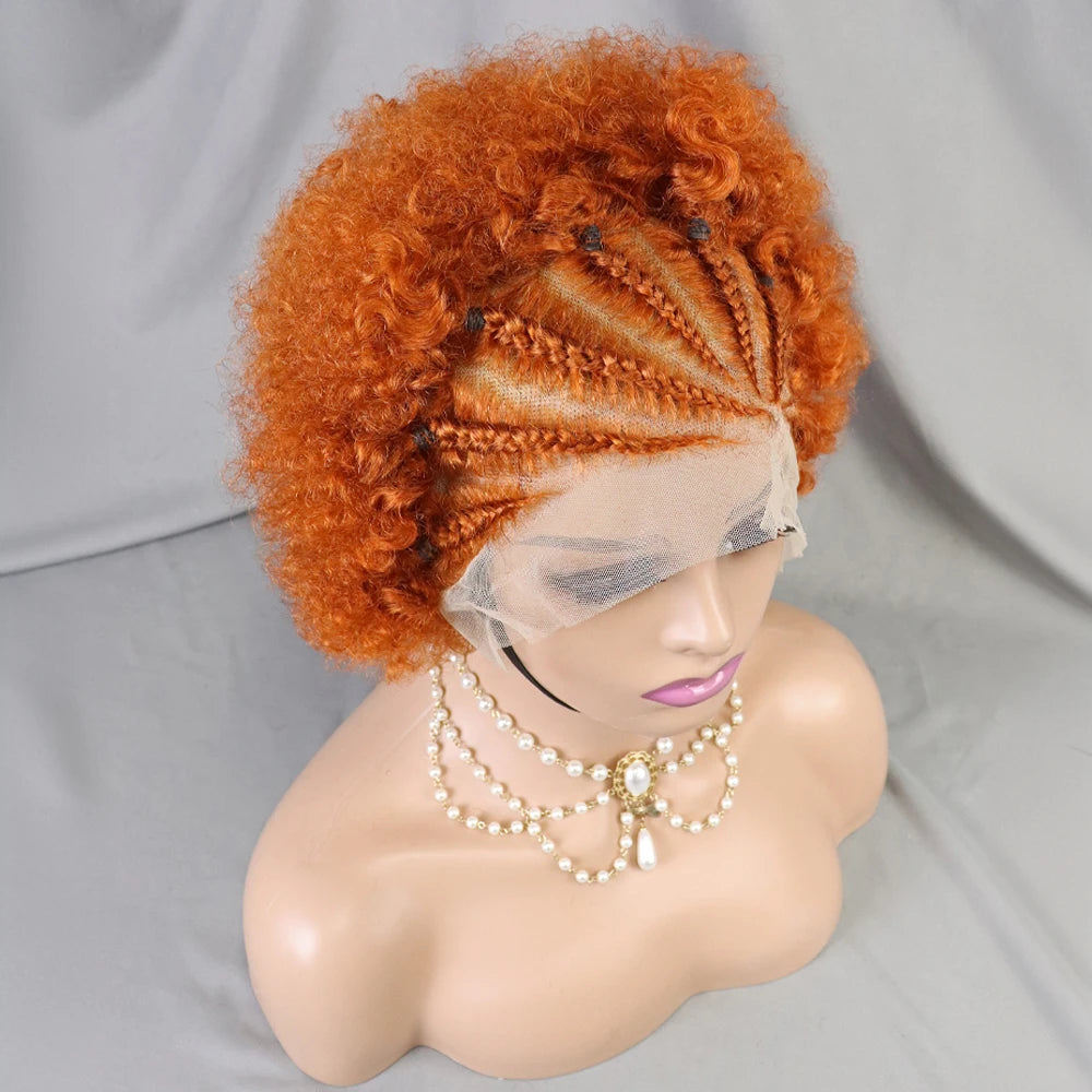 Cornrow Braided Afro Curl Ginger Wig