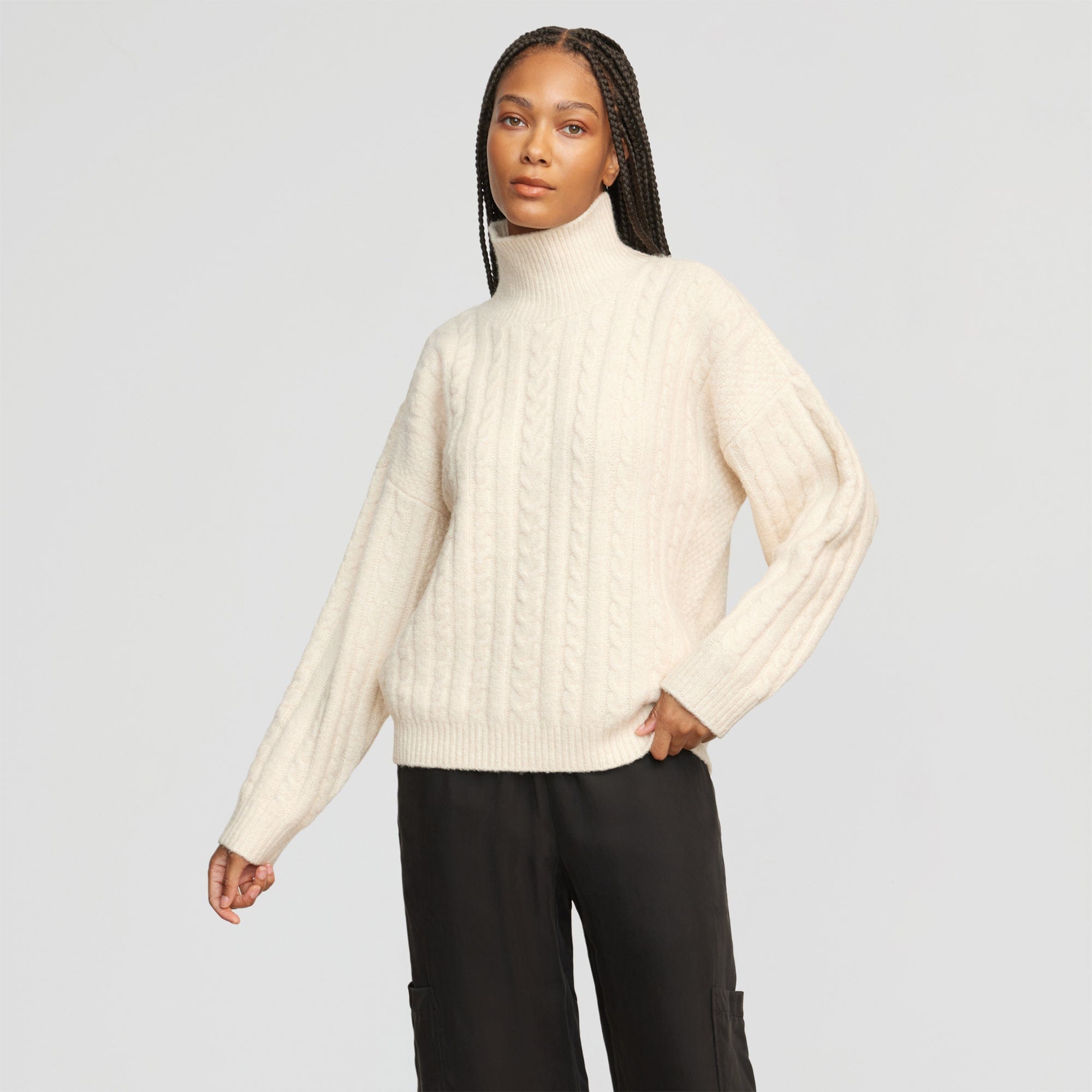Oatmeal Stretchy Cable Knit Sweater