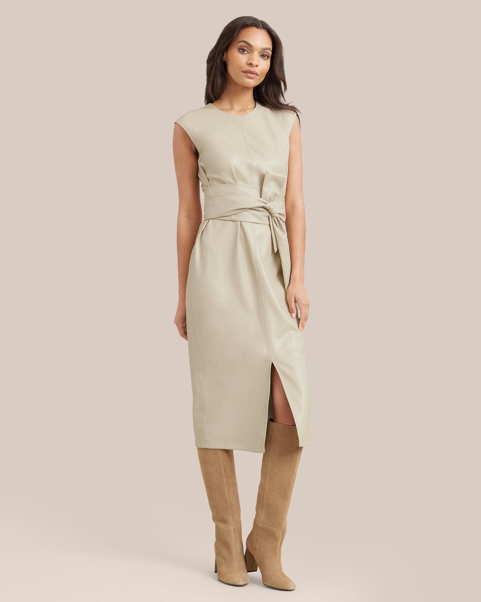Sophia l Pilar Vegan Leather Tie-Front Dress in Size Small