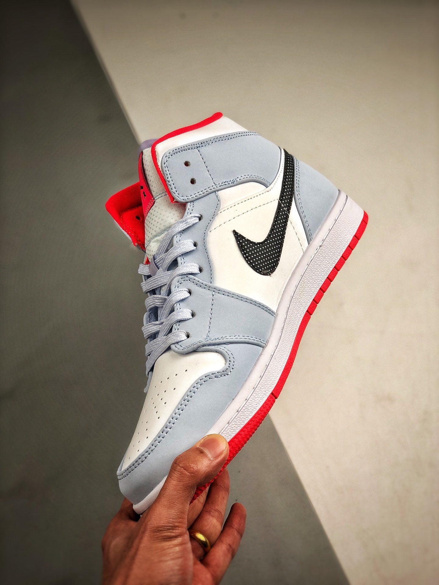 half red half blue jordan 1