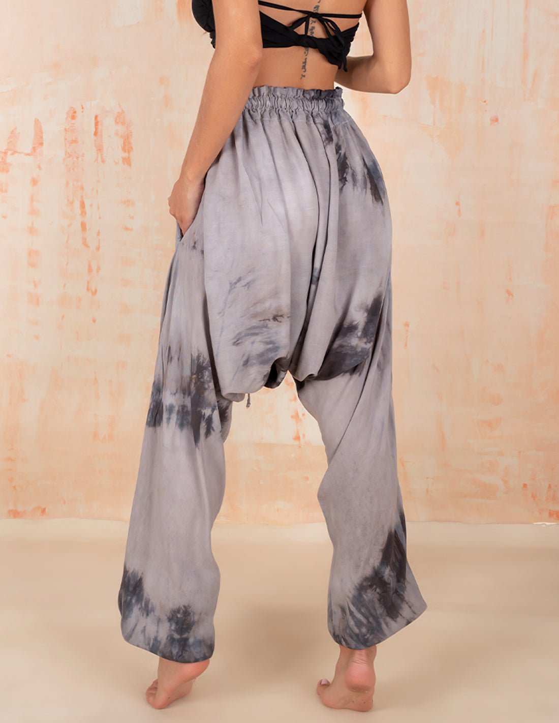 Ebony and Ivory Tie Dye Swirl Pattern Harem Trousers