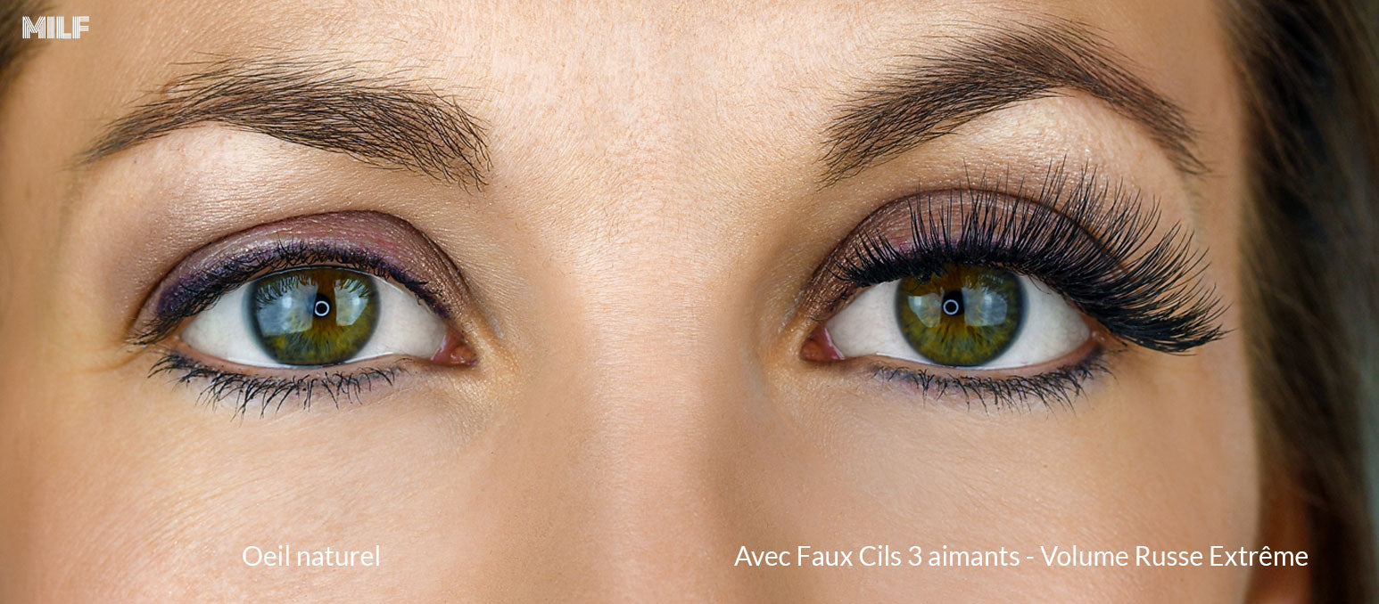 yeux avec et sans faux cils en fibres synthétiques