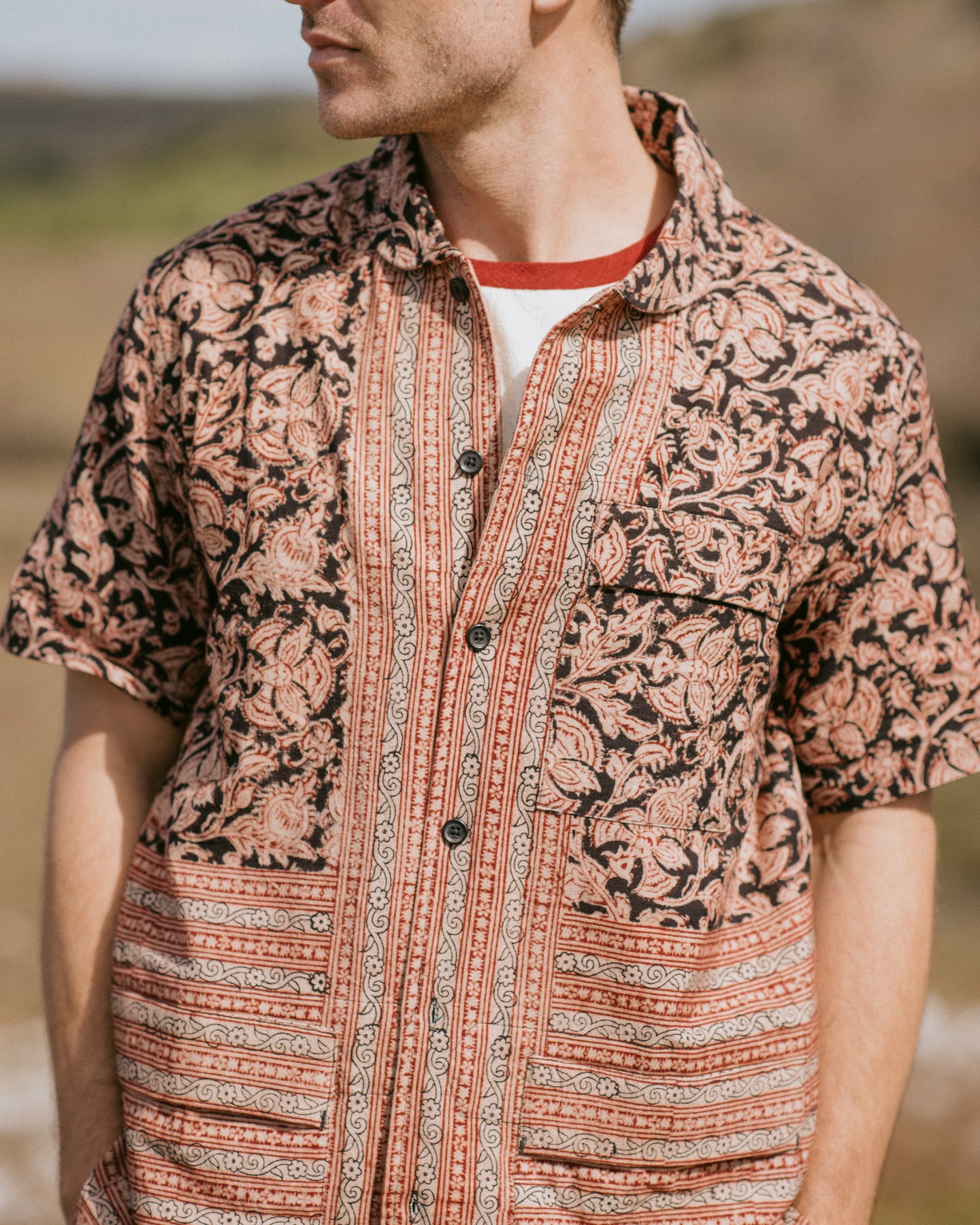 Ahmad Shawl Collar Shirt in Black Border