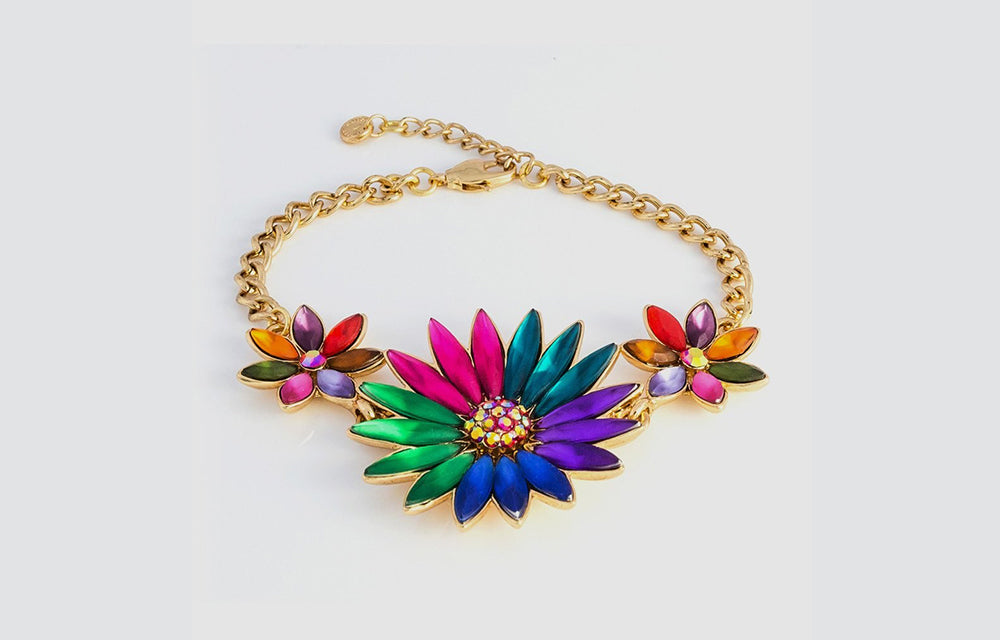 3 Candy Coloured Flowers Chain Bracelet