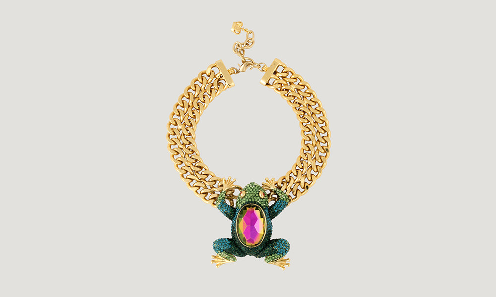 Couture Frog Crystal Flat Chain Necklace