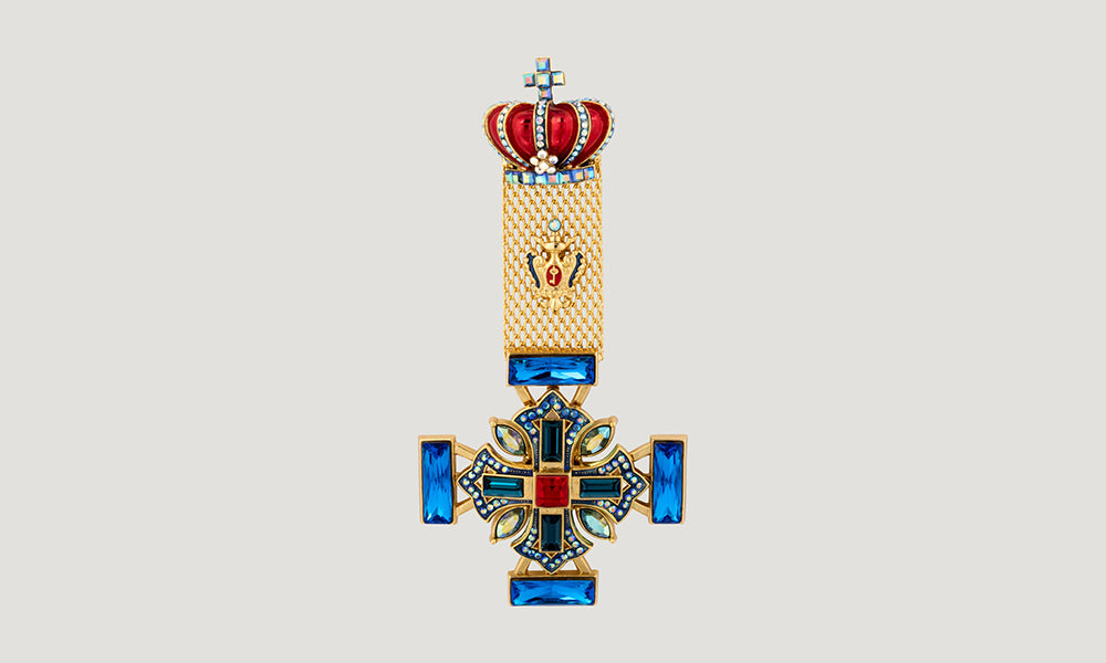 Crown & Medal Drop Brooch