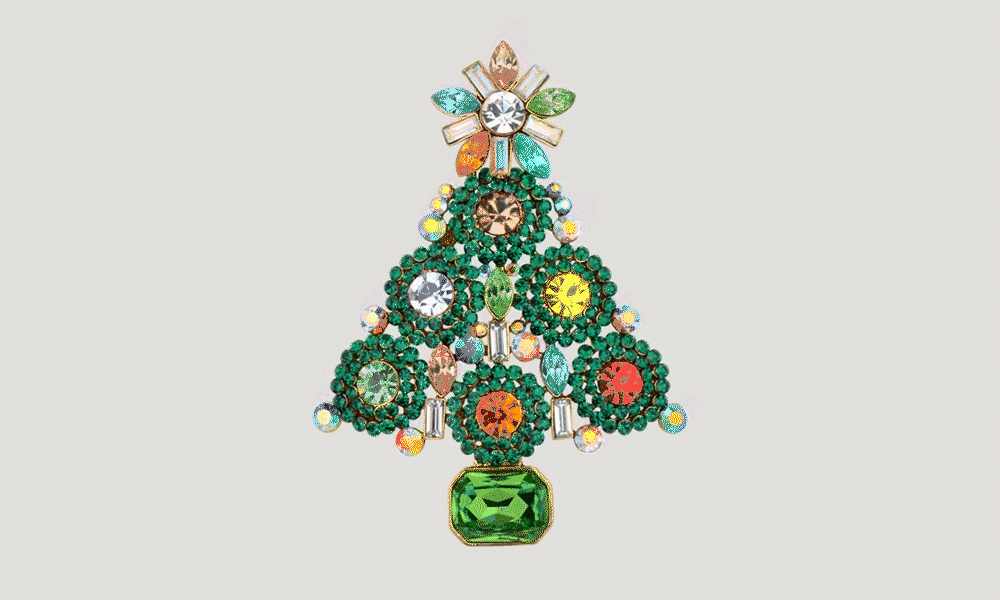 Crystal Christmas Tree Brooch | B&W