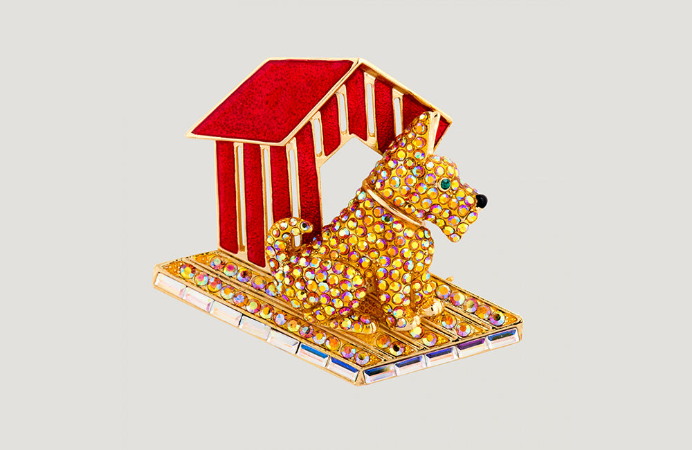 Crystal Dog and Kennel Brooch