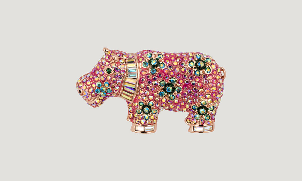 Crystal Hippo Brooch