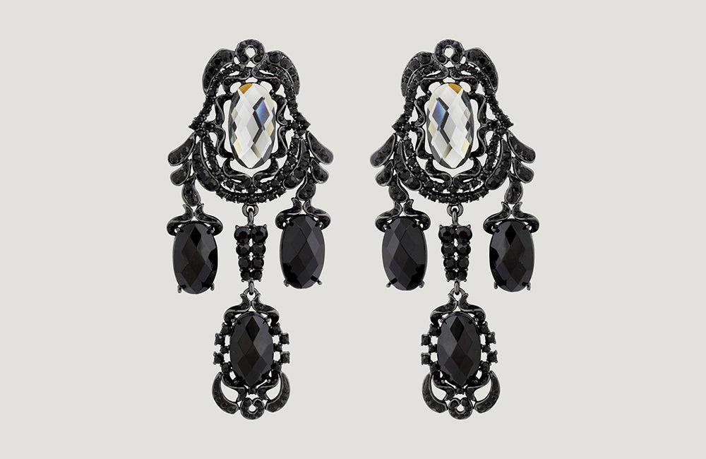 Large Crystal Ornamental Three Drop Earrings