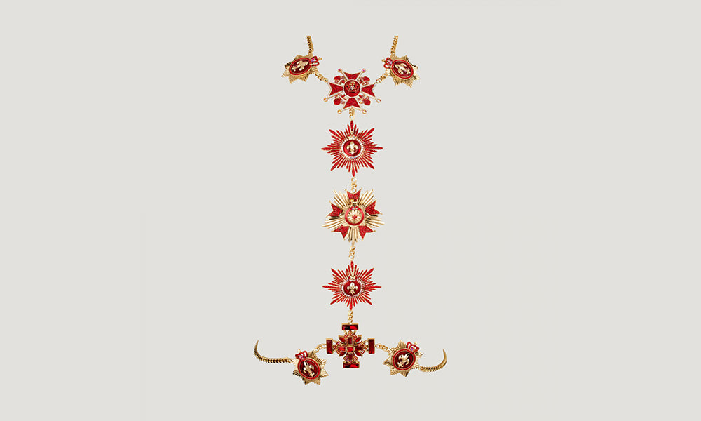 Medal & Fleur De Lis Body Chain Necklace