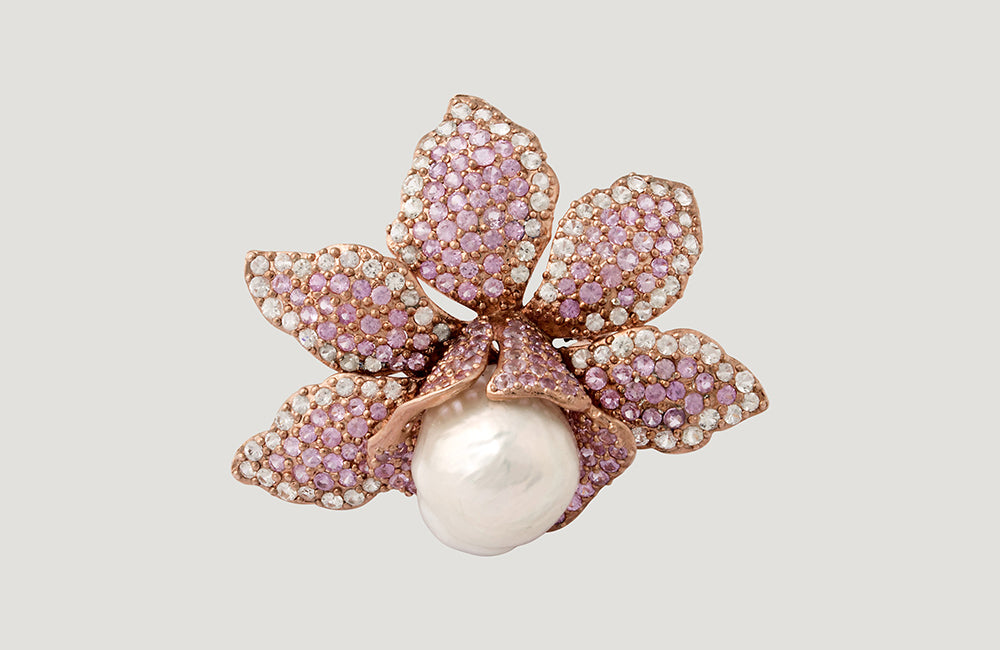 Pink Sapphire and Pearl Lily Ring