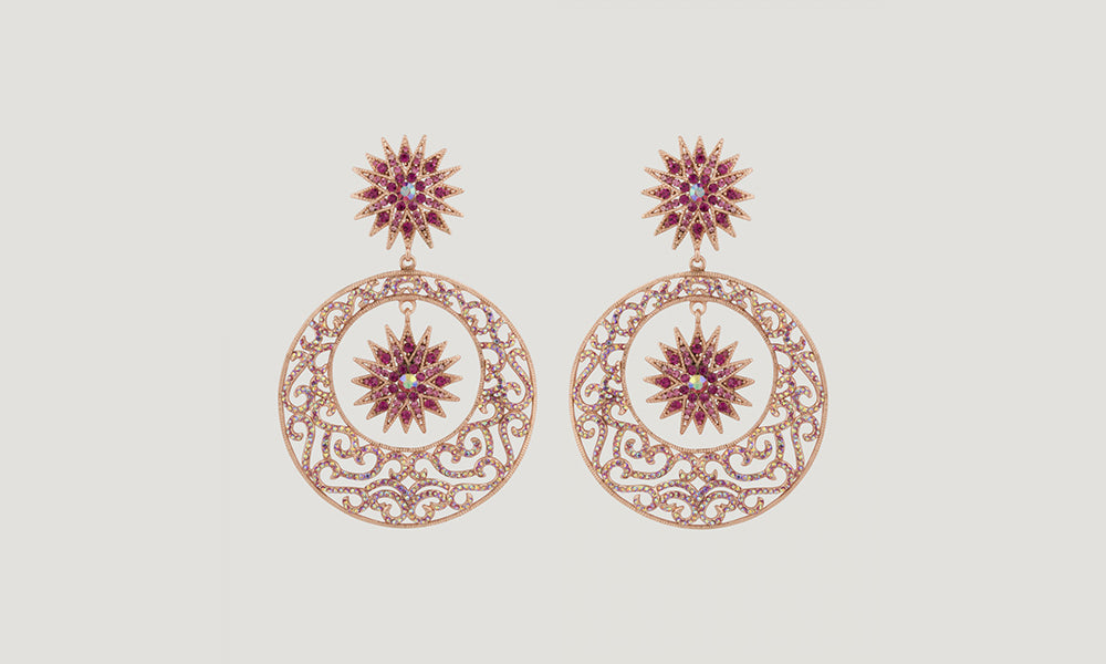 Stars & Filigree Circle Drop Earrings