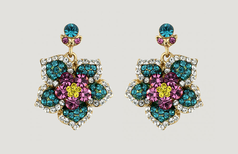 Antique Look Flower Drop Earrings