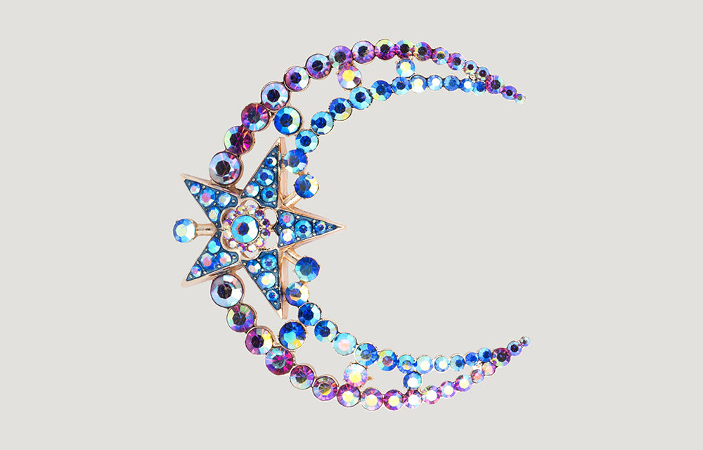 Crescent Moon and Star Brooch