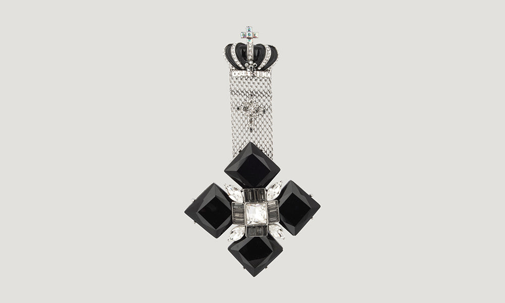 Crystal Crown Medal Brooch