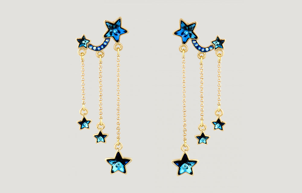 Crystal Three Star Drop Chain Earrings