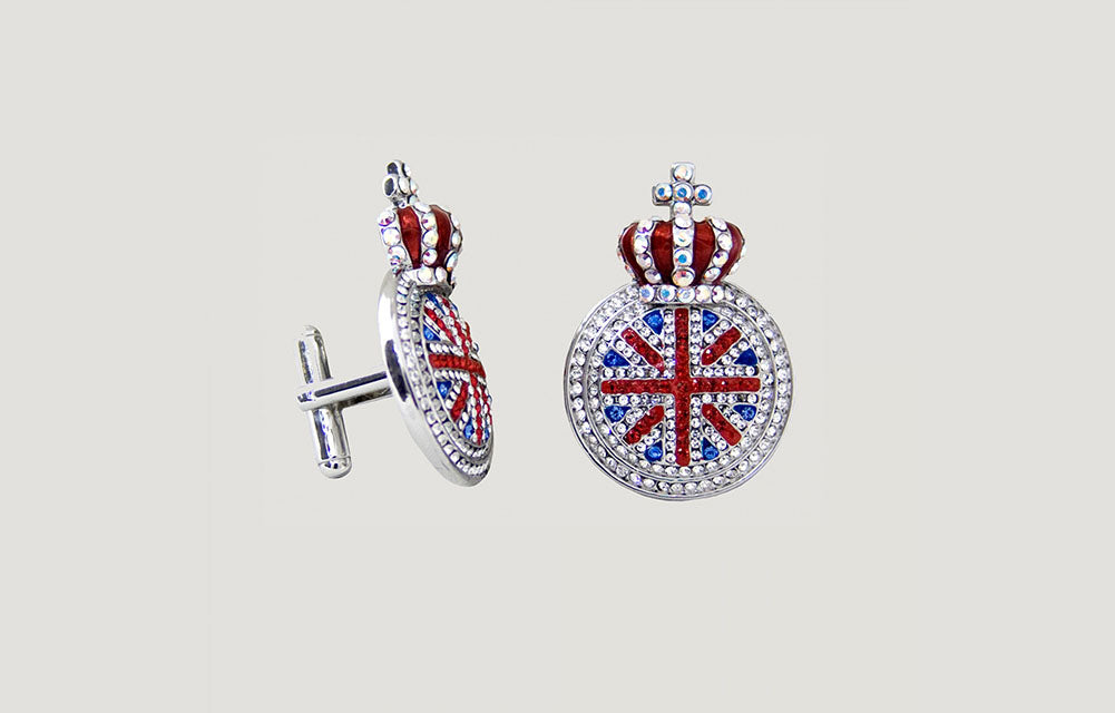 Crystal Union Jack Medal and Crown Cufflinks