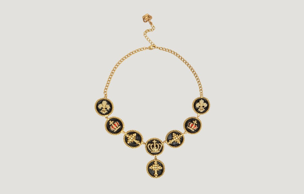 Fleur De Lis Crown & Cross Discs Necklace