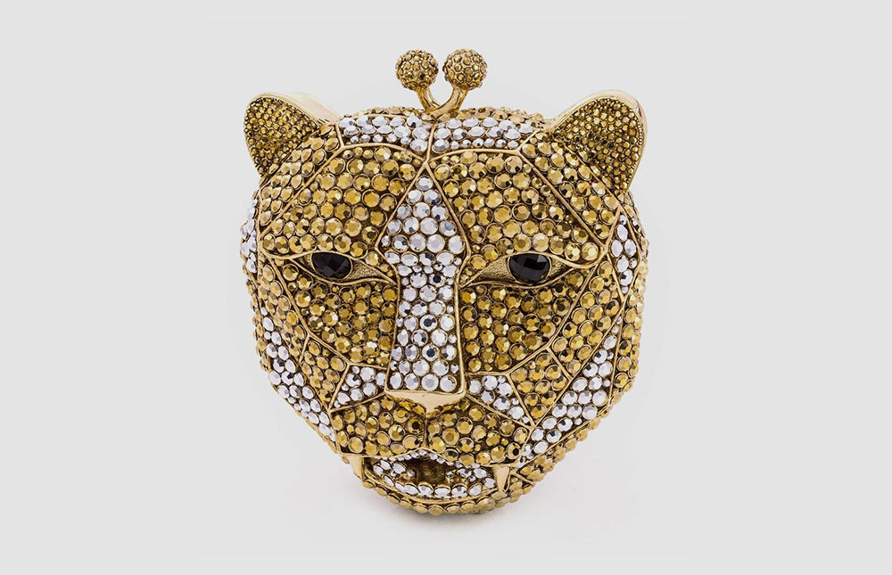 Swarovski Crystal Leopard Head Clutch Bag