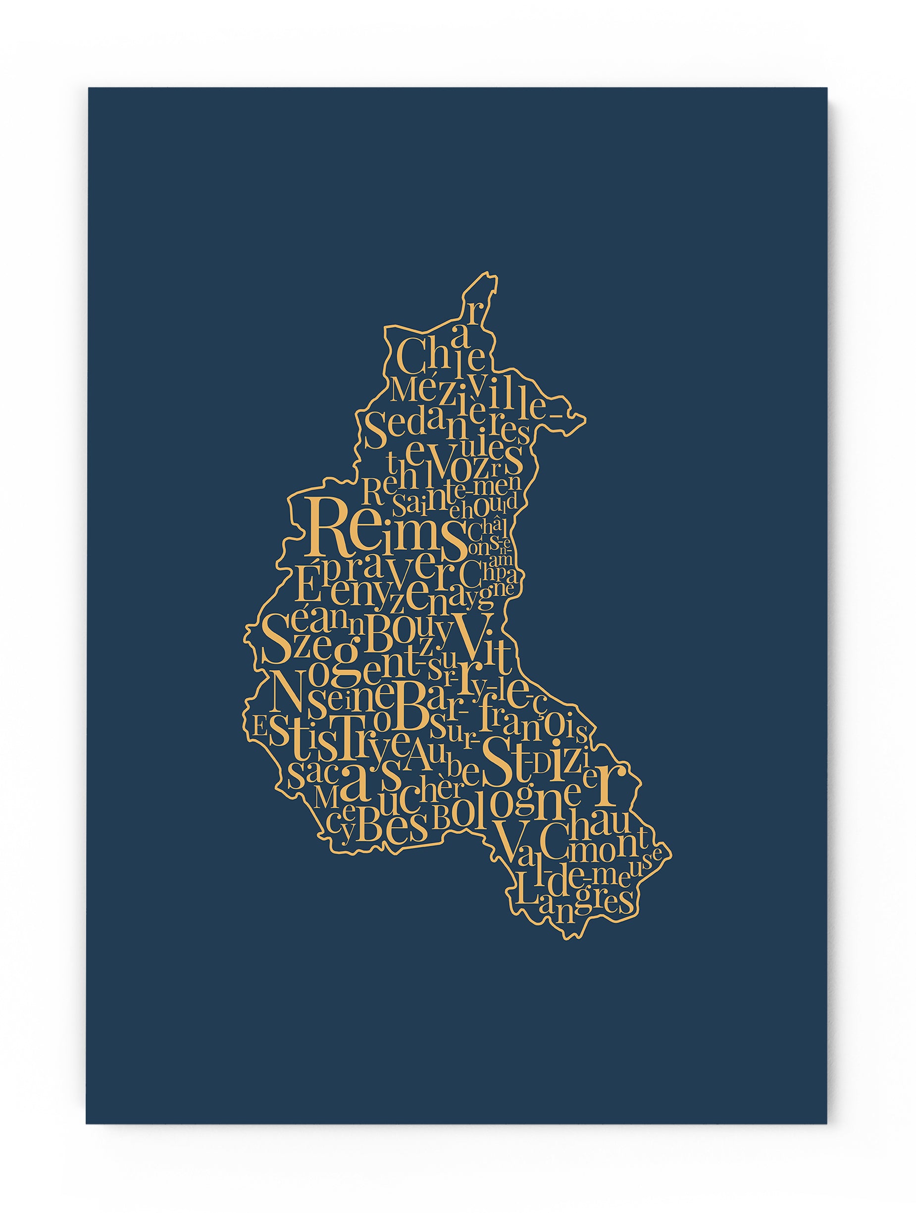 Champagne Region. Navy Blue and Gold. Fine art print. Champagne Poster.