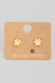 Mini Dog Paw Stud Earrings // Gold