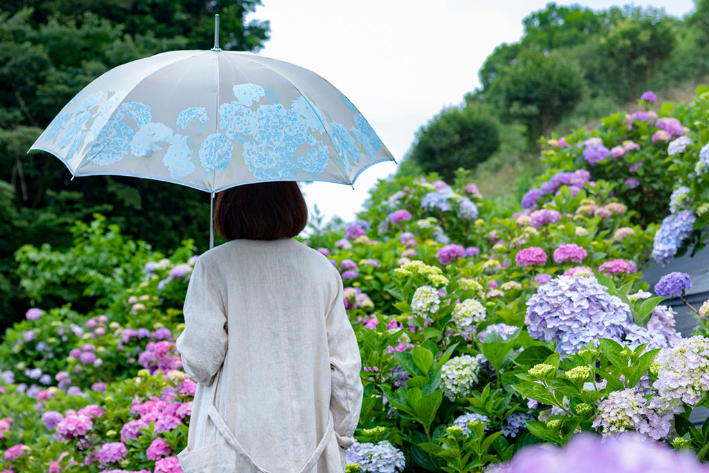 紫陽花柄の晴雨兼用雨傘
