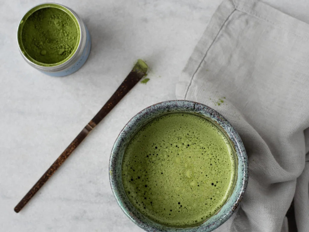 Matcha Usucha with cloth and bamboo spoon