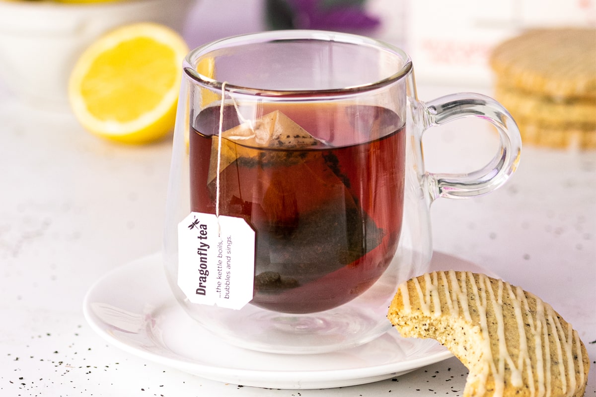Earl Grey Rooibos tea in glass mug