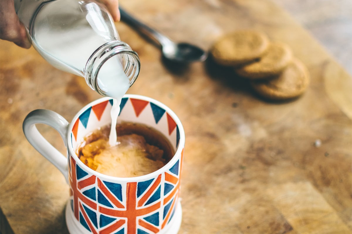 All About English Breakfast Tea with a British Flag Mug and Ginger Nut Biscuits