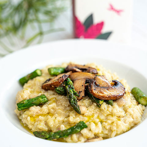 Dragonfly Black Tea, Mushroom and Asparagus Risotto 