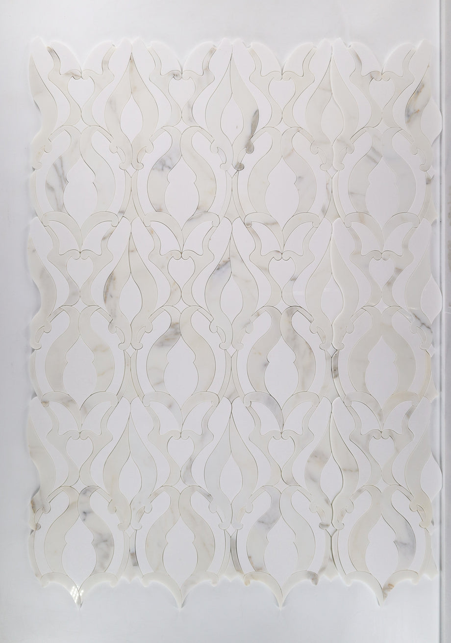  Damask Blanc Waterjet Mosaic  Polished Stone 