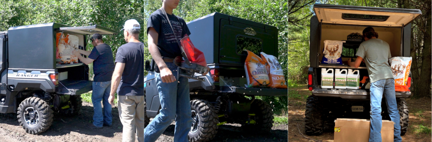 Rugged UTv Topper hauling food plot seed and fertilizer