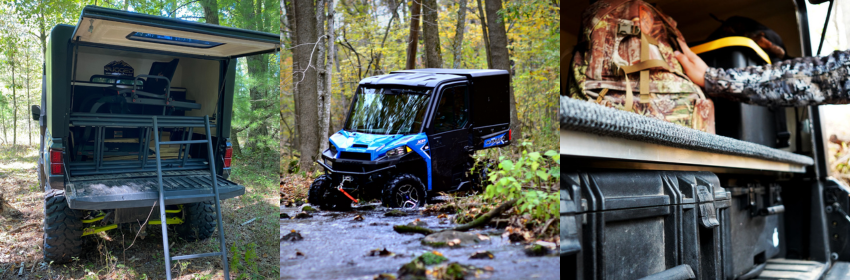 Rugged UTV Topper hauling tree stands, crossing rivers, and hauling gear