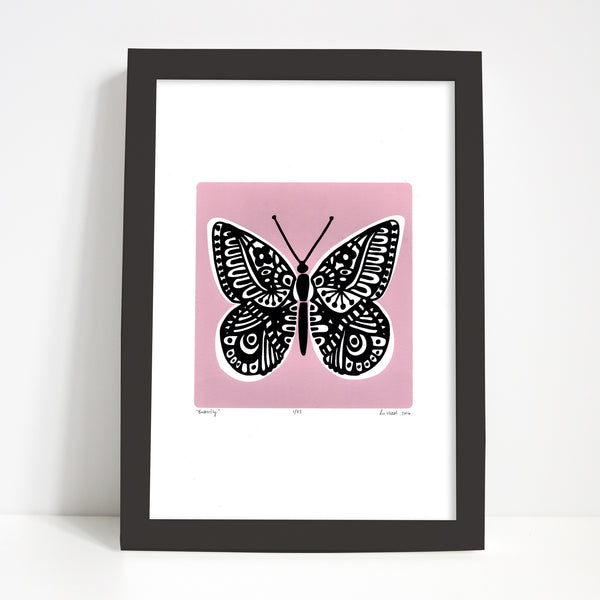 Butterfly Screen Print in Powder Pink by Lu West