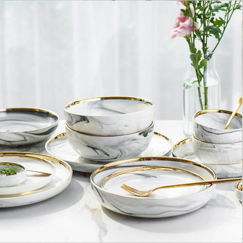MALACASA Flora European Porcelain Dinnerware Set Nordic Marble