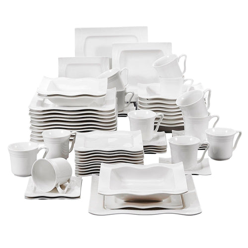 MALACASA FLORA 30/60 Piece White Porcelain Dinner Set with  12*Cup,Saucer,Dessert Soup Dinner Plate Tableware Set for 12 Person